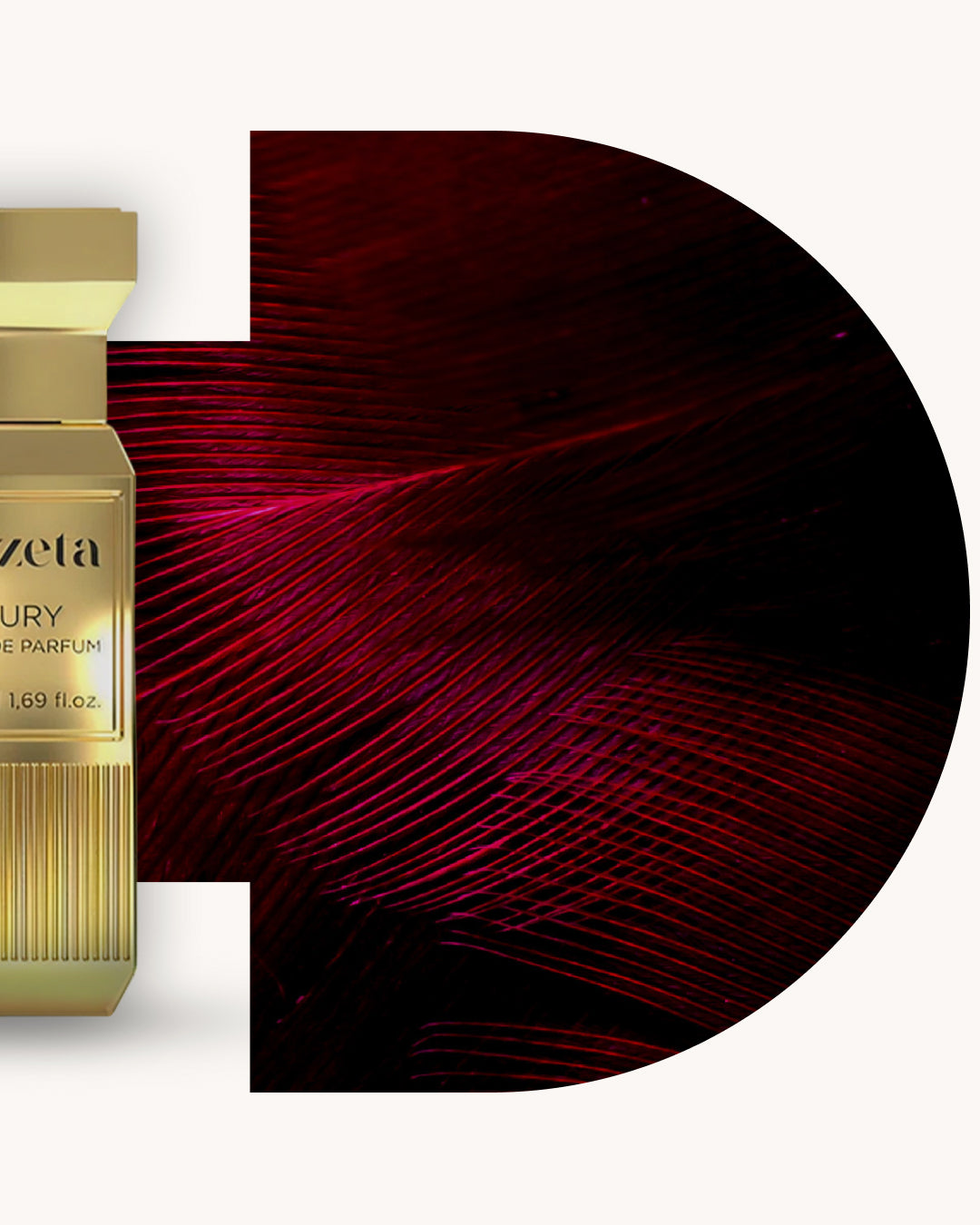 Detailansicht des Chogan 106 Extrait de Parfum, linker goldener Flakon, rechts dunkelrot-schwarzer strukturierter Hintergrund mit lebendiger Textur, Duftfamilie ähnlich Fucking Fabulous.